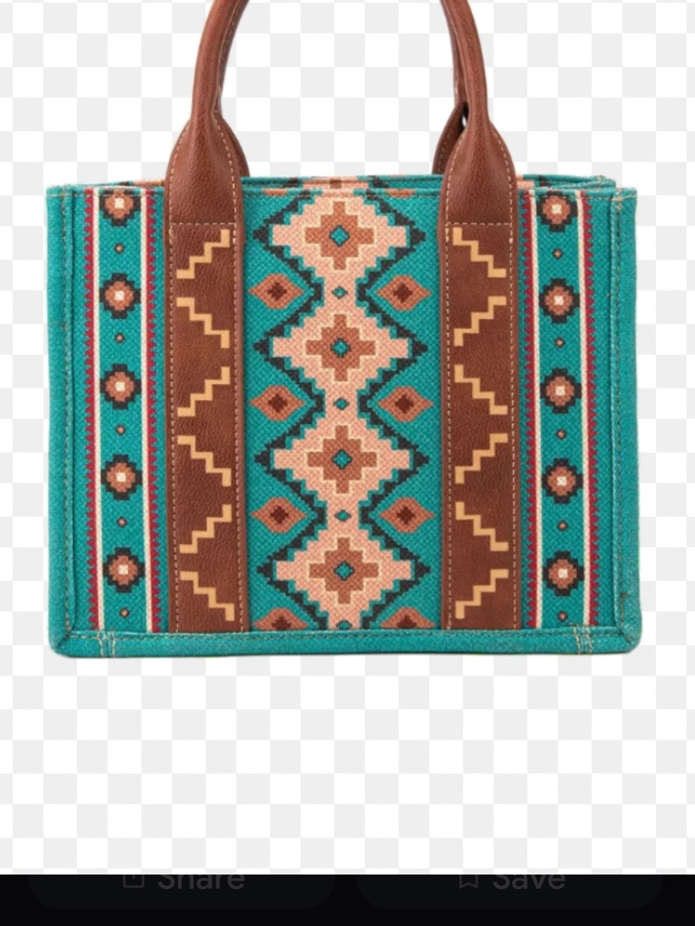 Wrangler Teal Southwestern Tote with Brown Leather Handles